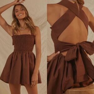 Peppermayo European Towns Linen Chocolate Brown Mini Dress